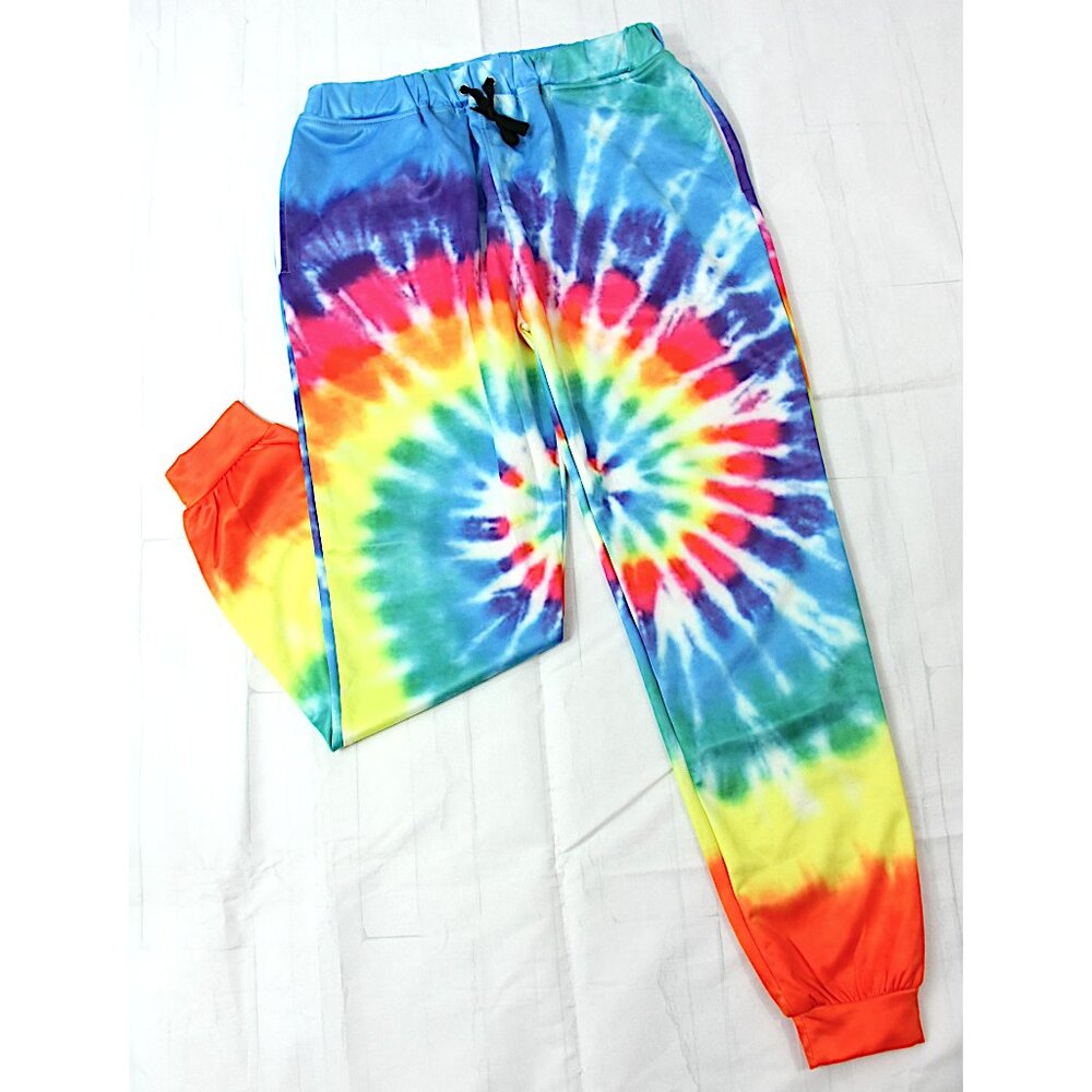 NEW Satin Tie Dye Elastic Waist Drawstring Lounge Stretch Sweat Pants L Unisex
